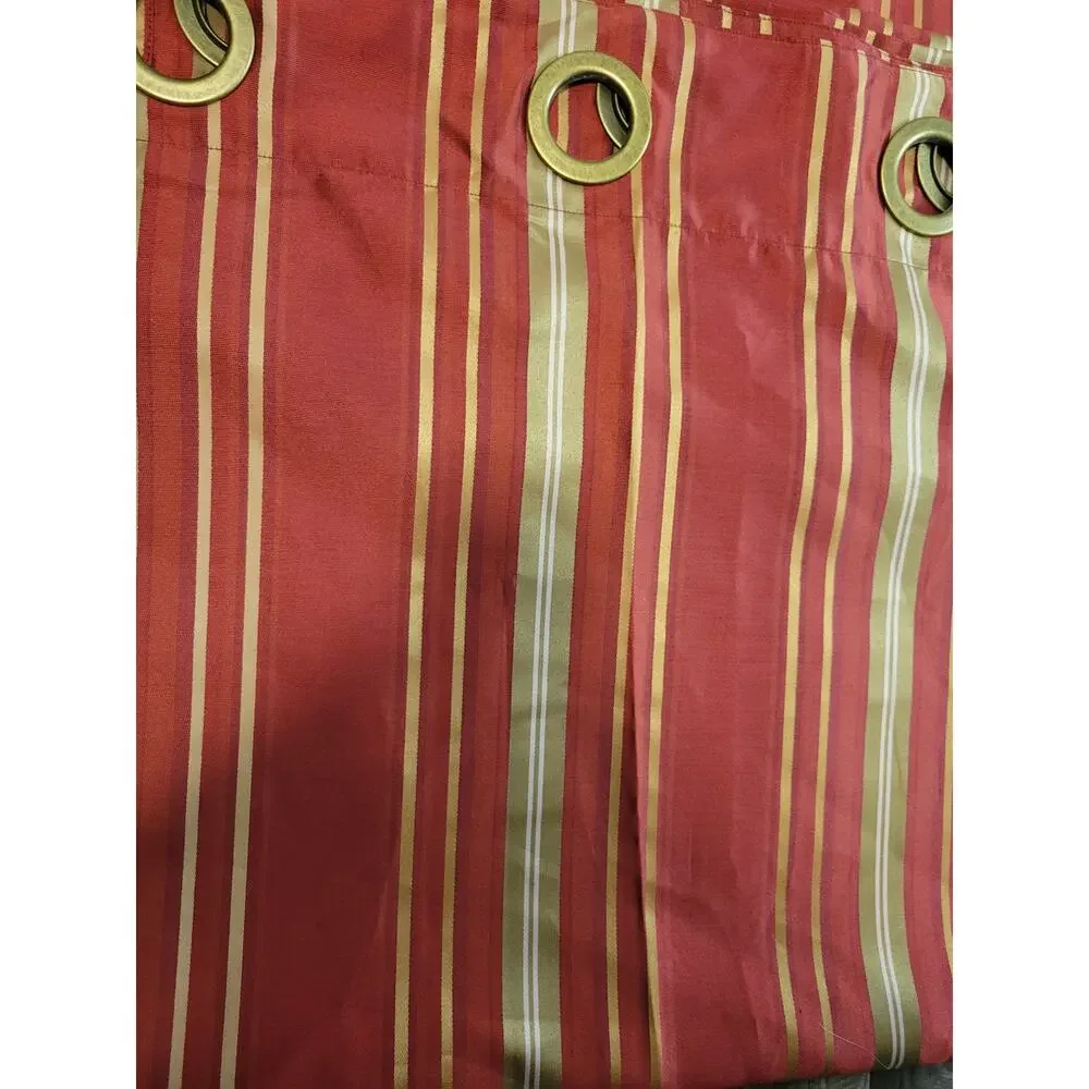 Pier 1 Imports Vibrant Red Gold Stripe Window Curtain Panels (2) 54